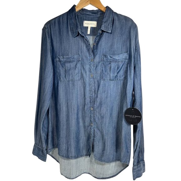 ARTICLES OF SOCIETY Trixie Denim Shirt Sz L Blue Chambray Button Top Up Tencel - Picture 2 of 13